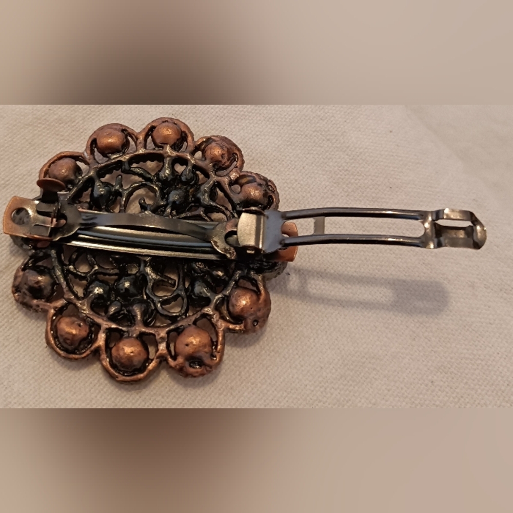 Ornate Copper-Tone Filigree Hair Barrette